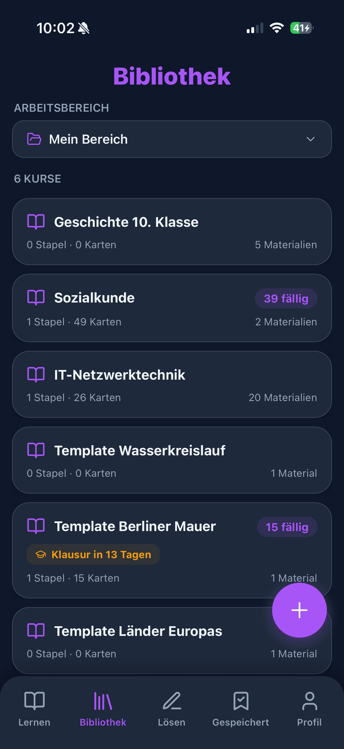 ReplioAI Bibliothek mit Arbeitsbereichen und Kursen